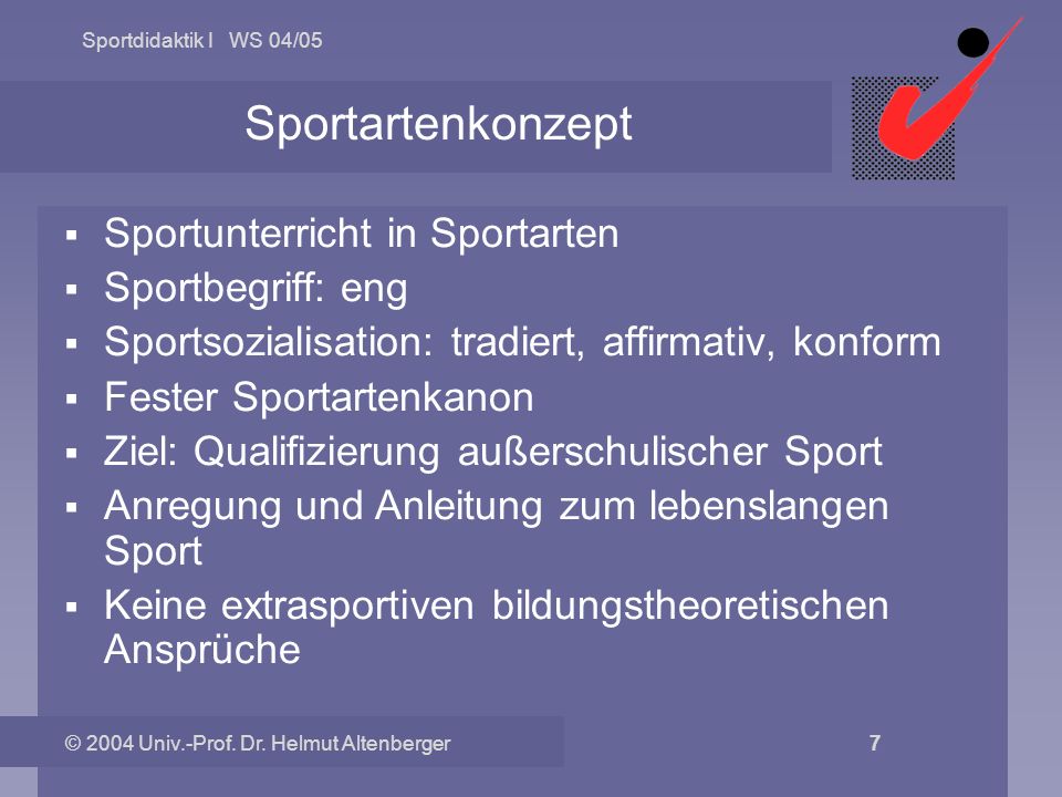 Sportartenkonzept Sportunterricht in Sportarten Sportbegriff: eng