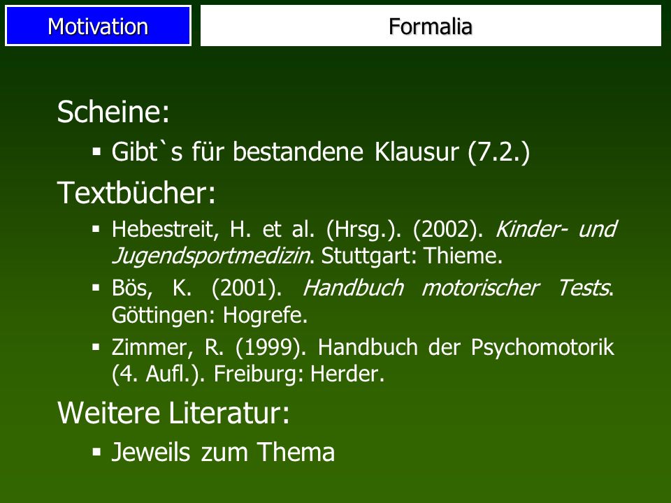 Scheine: Textbücher: Weitere Literatur: