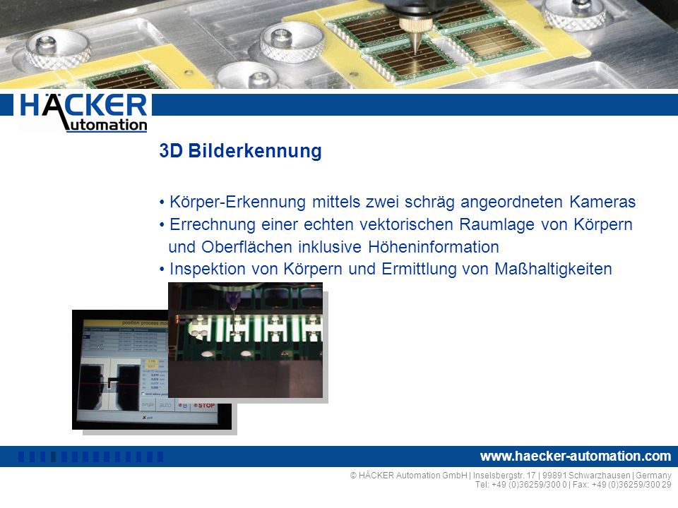 3D Bilderkennung Körper-Erkennung mittels zwei schräg angeordneten Kameras. Errechnung einer echten vektorischen Raumlage von Körpern.