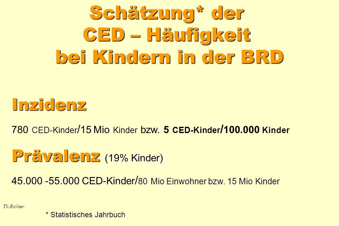 Schätzung* der CED – Häufigkeit bei Kindern in der BRD
