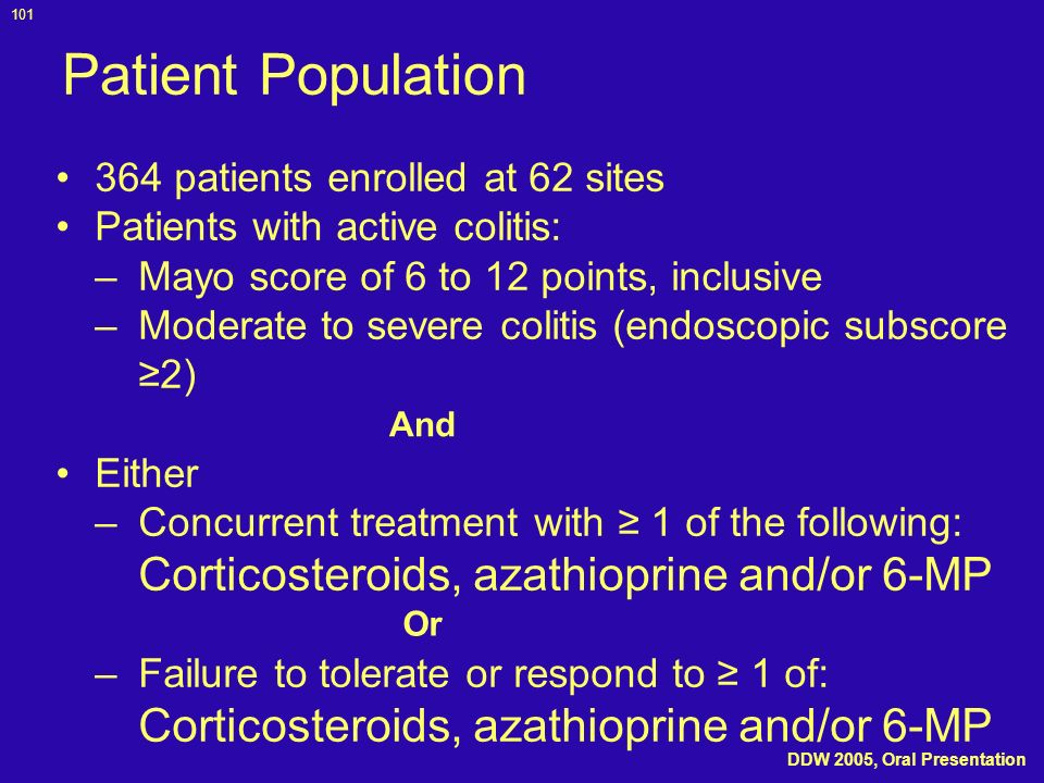 Patient Population Corticosteroids, azathioprine and/or 6-MP