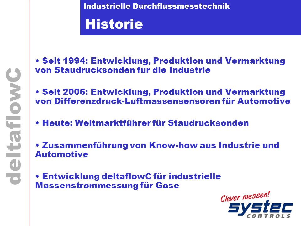 Historie Seit 1994: Entwicklung, Produktion und Vermarktung von Staudrucksonden für die Industrie.