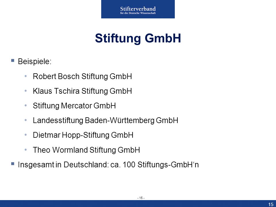 Stiftung GmbH Beispiele: Robert Bosch Stiftung GmbH