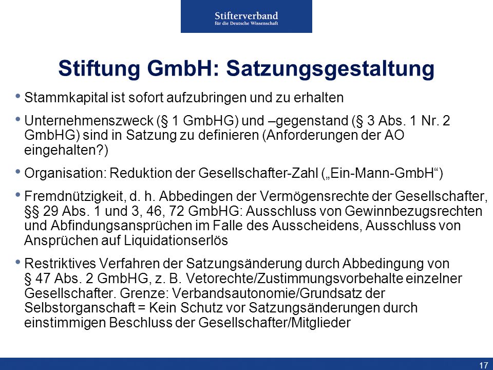 Stiftung GmbH: Satzungsgestaltung