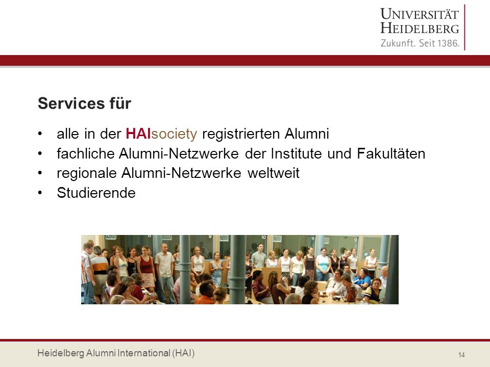Services für alle in der HAIsociety registrierten Alumni
