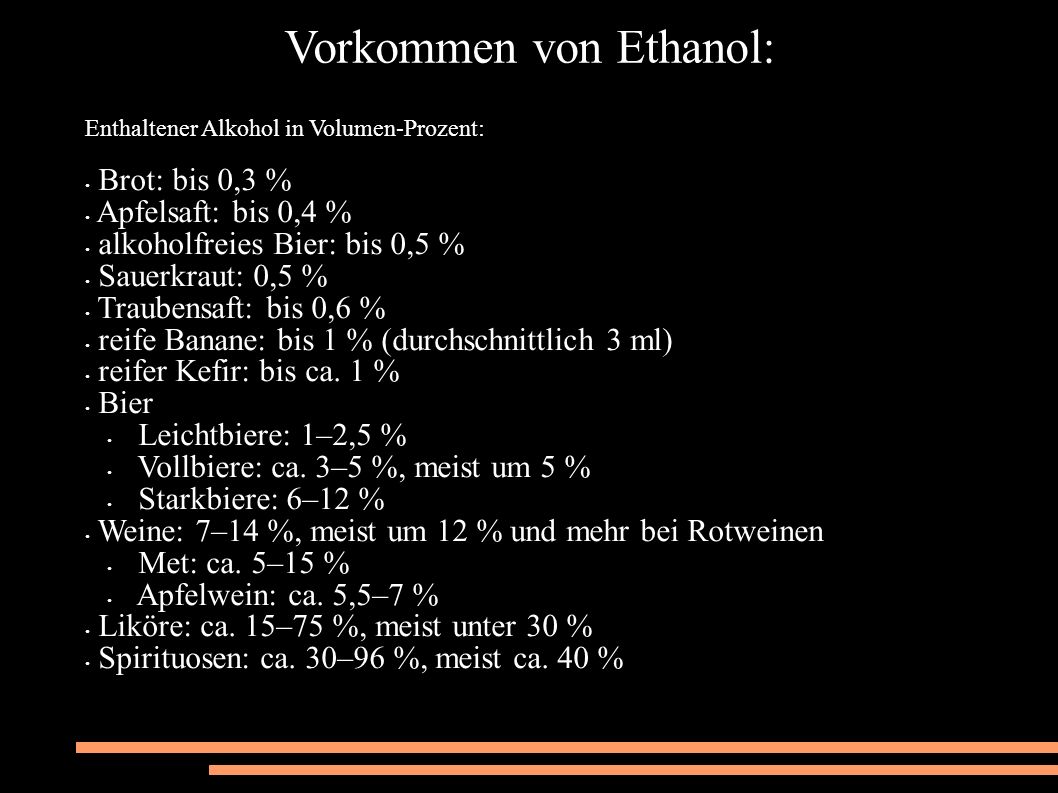 Vorkommen von Ethanol: