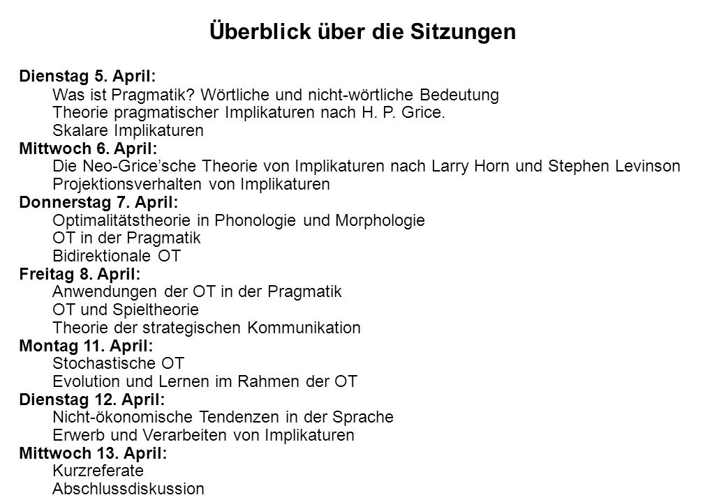 Überblick über die Sitzungen