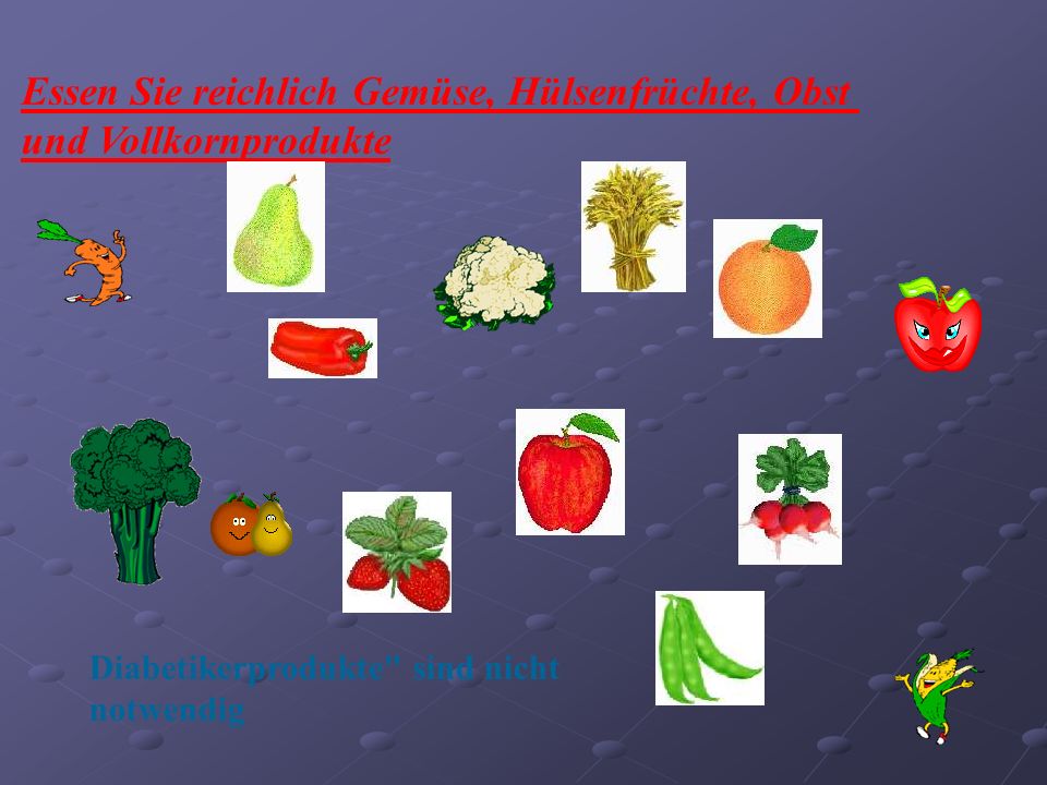 Essen Sie reichlich Gemüse, Hülsenfrüchte, Obst und Vollkornprodukte
