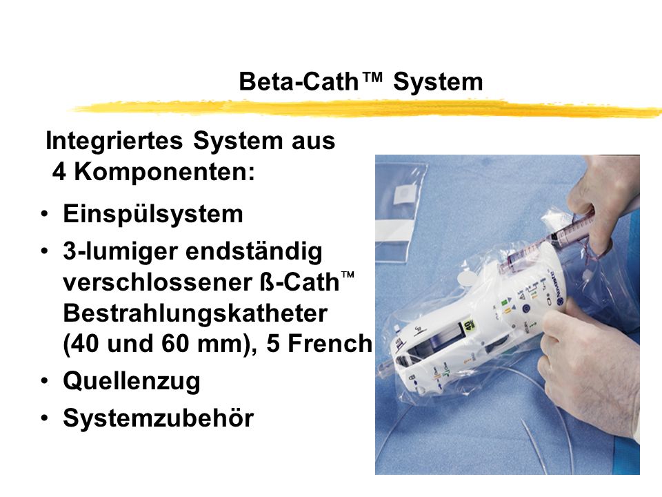 Beta-Cath™ System Integriertes System aus. 4 Komponenten: Einspülsystem.
