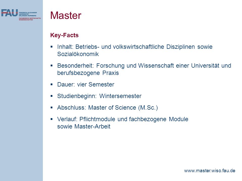 Master Key-Facts. Inhalt: Betriebs- und volkswirtschaftliche Disziplinen sowie Sozialökonomik.