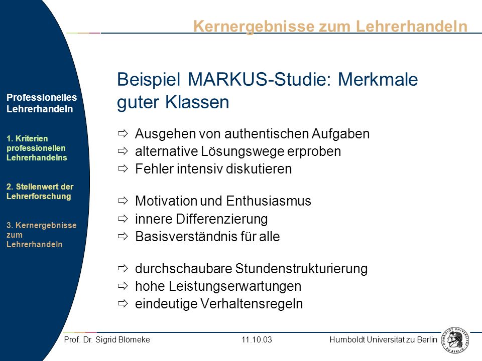 Beispiel MARKUS-Studie: Merkmale guter Klassen