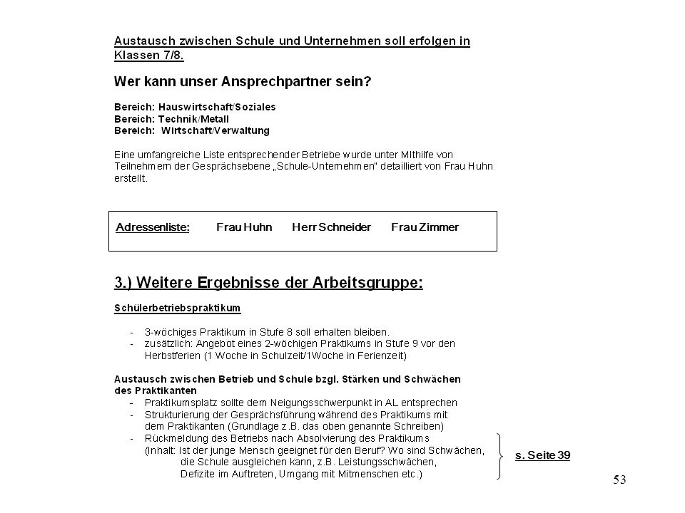 Adressenliste: Frau Huhn Herr Schneider Frau Zimmer