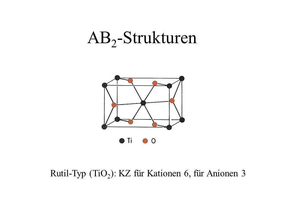 AB2-Strukturen Rutil-Typ (TiO2): KZ für Kationen 6, für Anionen 3