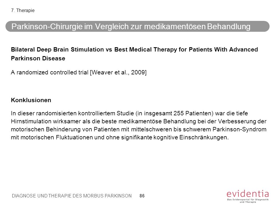 Parkinson-Chirurgie im Vergleich zur medikamentösen Behandlung