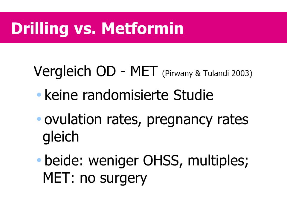 Drilling vs. Metformin Vergleich OD - MET (Pirwany & Tulandi 2003)