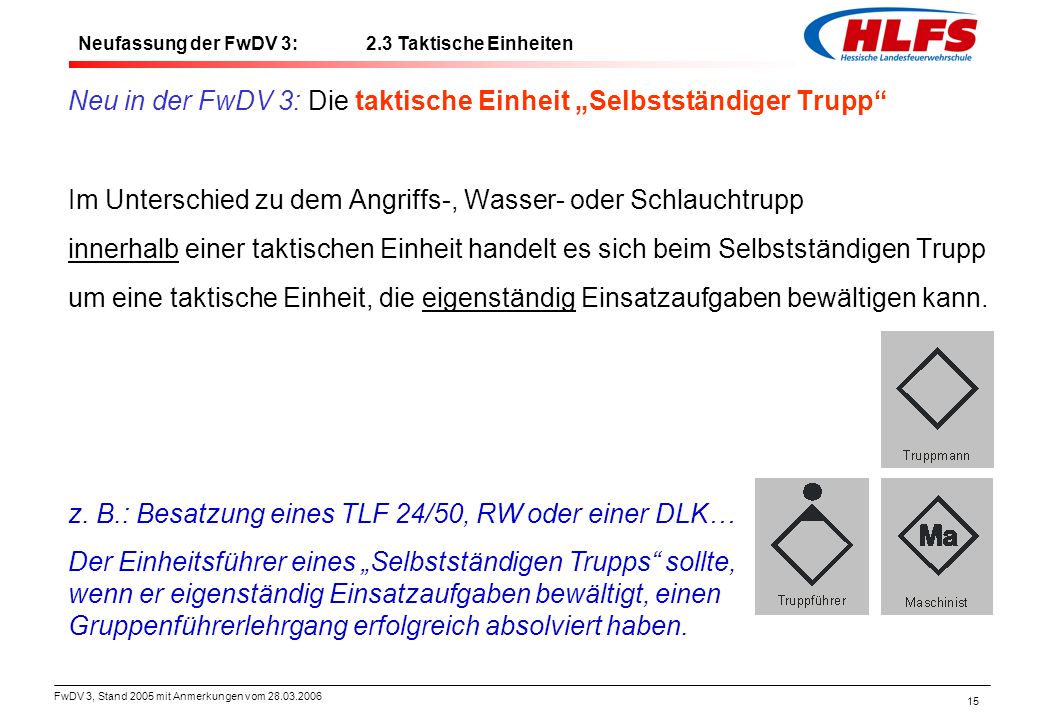 Neu in der FwDV 3: Die taktische Einheit „Selbstständiger Trupp
