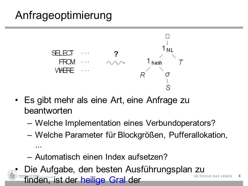 Anfrageoptimierung Es gibt mehr als eine Art, eine Anfrage zu beantworten. Welche Implementation eines Verbundoperators