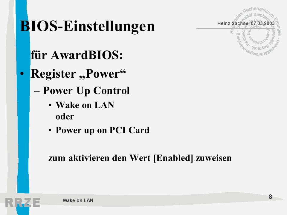 BIOS-Einstellungen für AwardBIOS: Register „Power Power Up Control