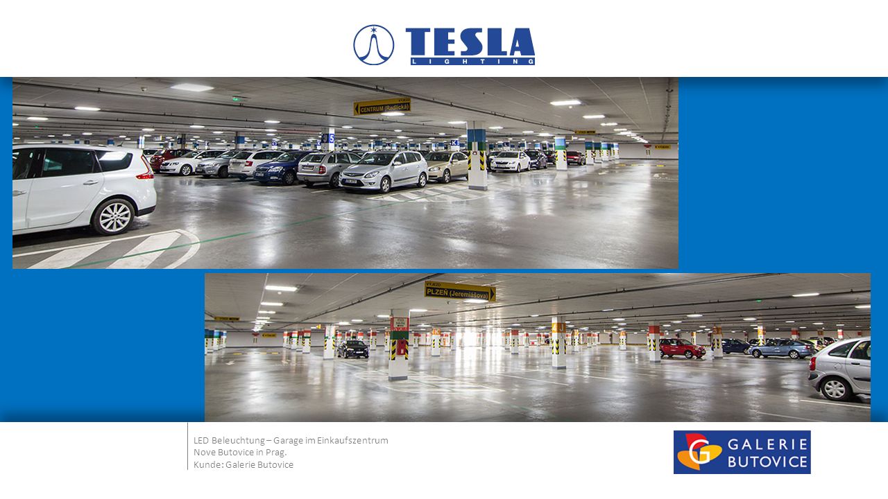 LED Beleuchtung – Garage im Einkaufszentrum Nove Butovice in Prag