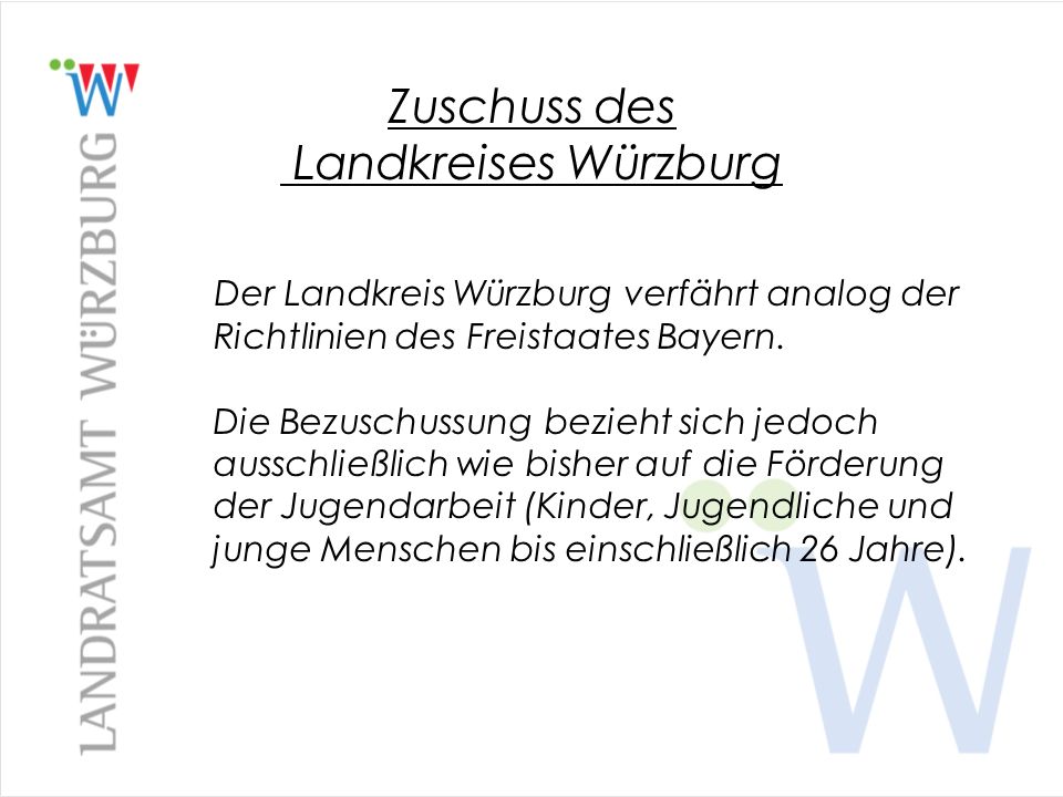 Zuschuss des Landkreises Würzburg