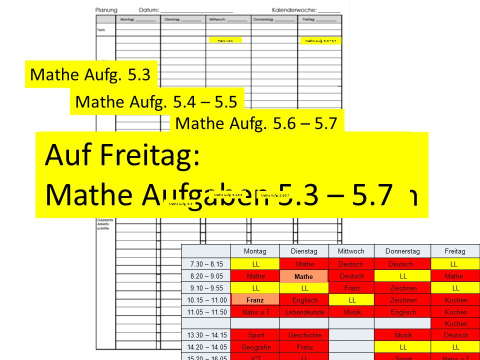 Franz Voci Unité 5 eintragen Auf Freitag: Mathe Aufgaben 5.3 – 5.7