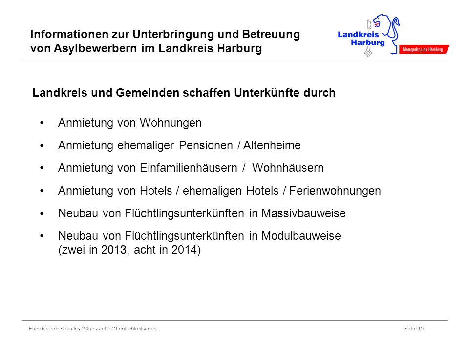 Informationen zur Unterbringung und Betreuung von Asylbewerbern im Landkreis Harburg