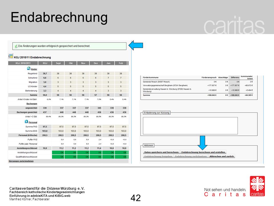 Endabrechnung Das Programm weist Sie auf die erfolgreiche Speicherung der Daten hin.