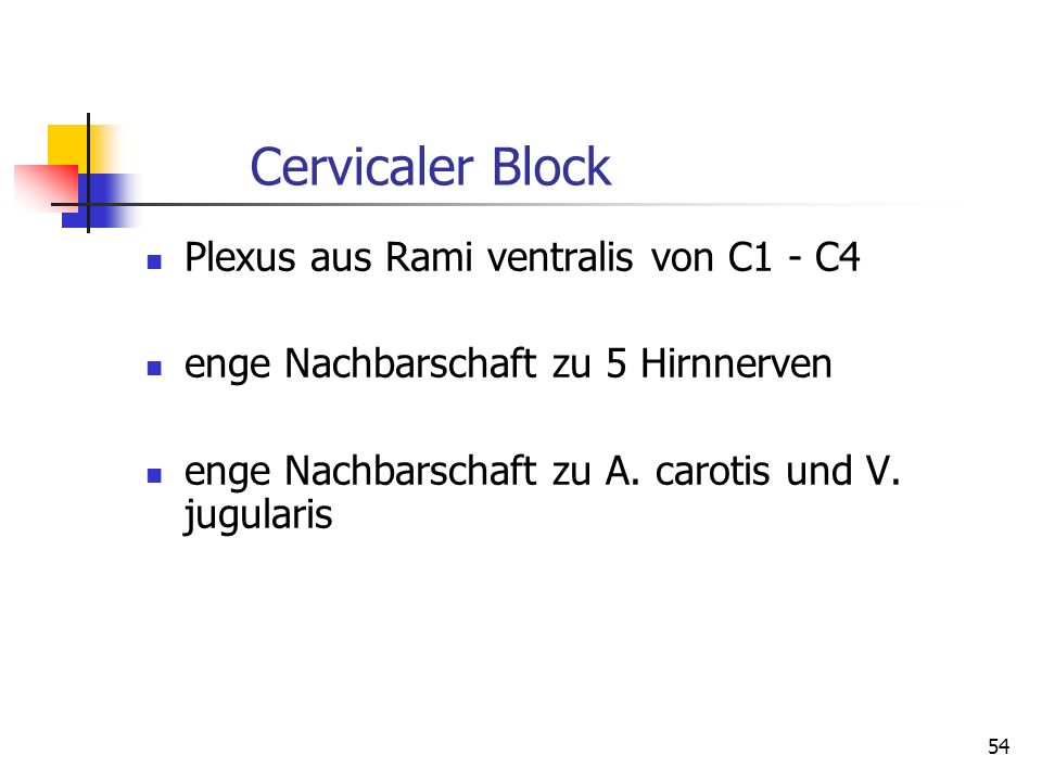 Cervicaler Block Plexus aus Rami ventralis von C1 - C4