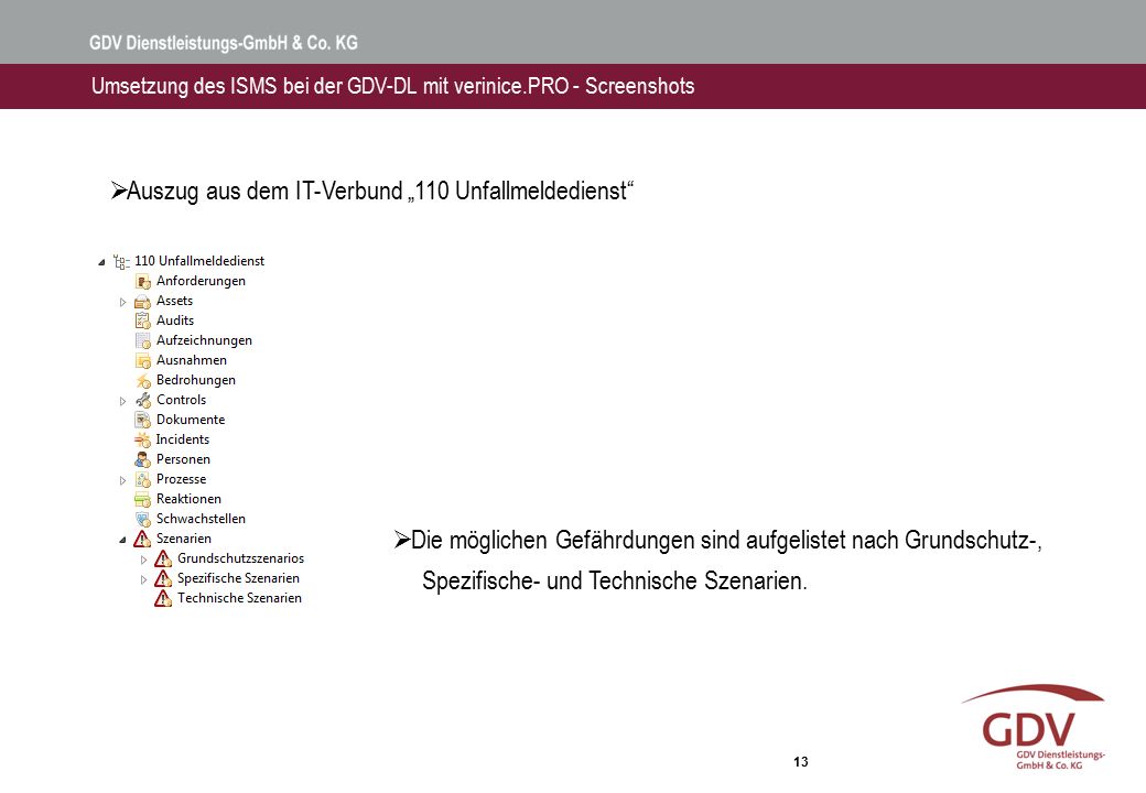 Umsetzung des ISMS bei der GDV-DL mit verinice.PRO - Screenshots