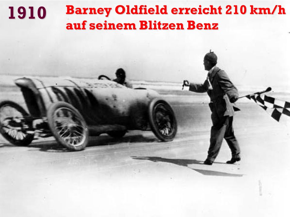 1910 Barney Oldfield erreicht 210 km/h auf seinem Blitzen Benz