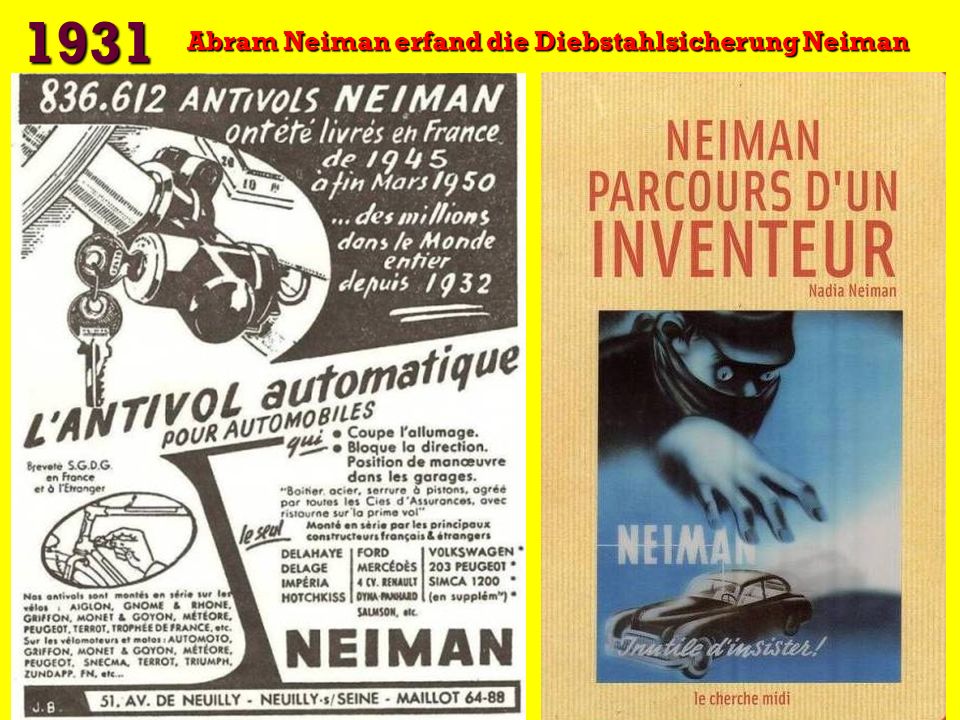 1931 Abram Neiman erfand die Diebstahlsicherung Neiman