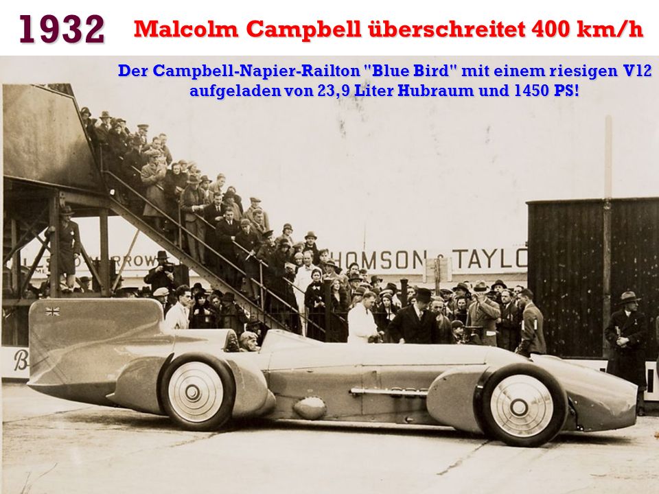 1932 Malcolm Campbell überschreitet 400 km/h