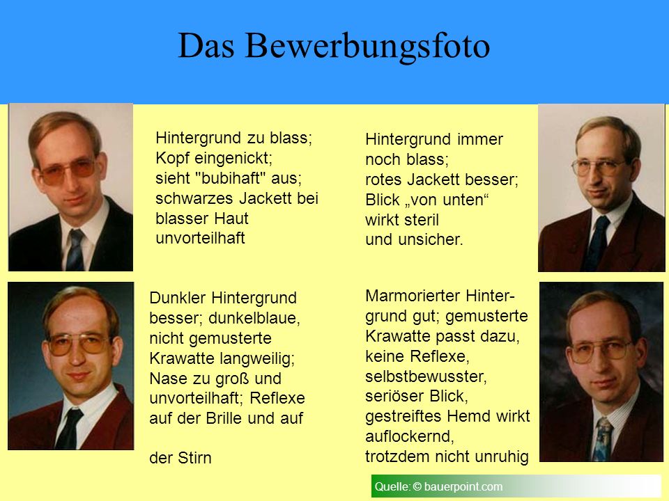Das Bewerbungsfoto Hintergrund zu blass; Kopf eingenickt; sieht bubihaft aus; schwarzes Jackett bei blasser Haut unvorteilhaft.