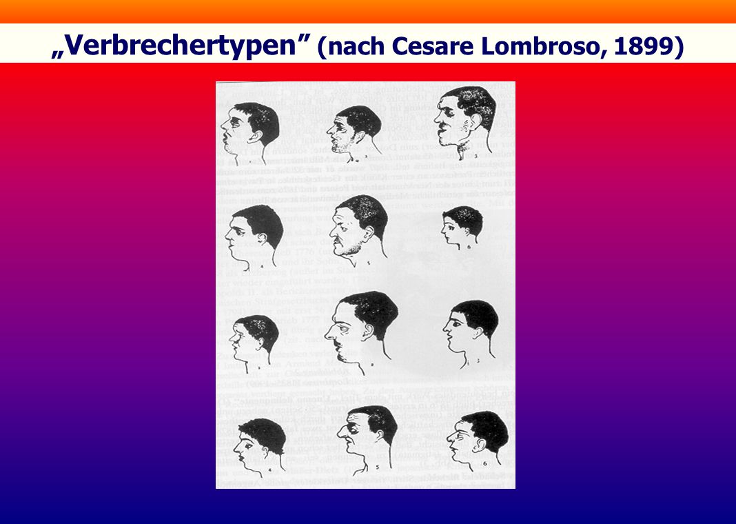 „Verbrechertypen (nach Cesare Lombroso, 1899)