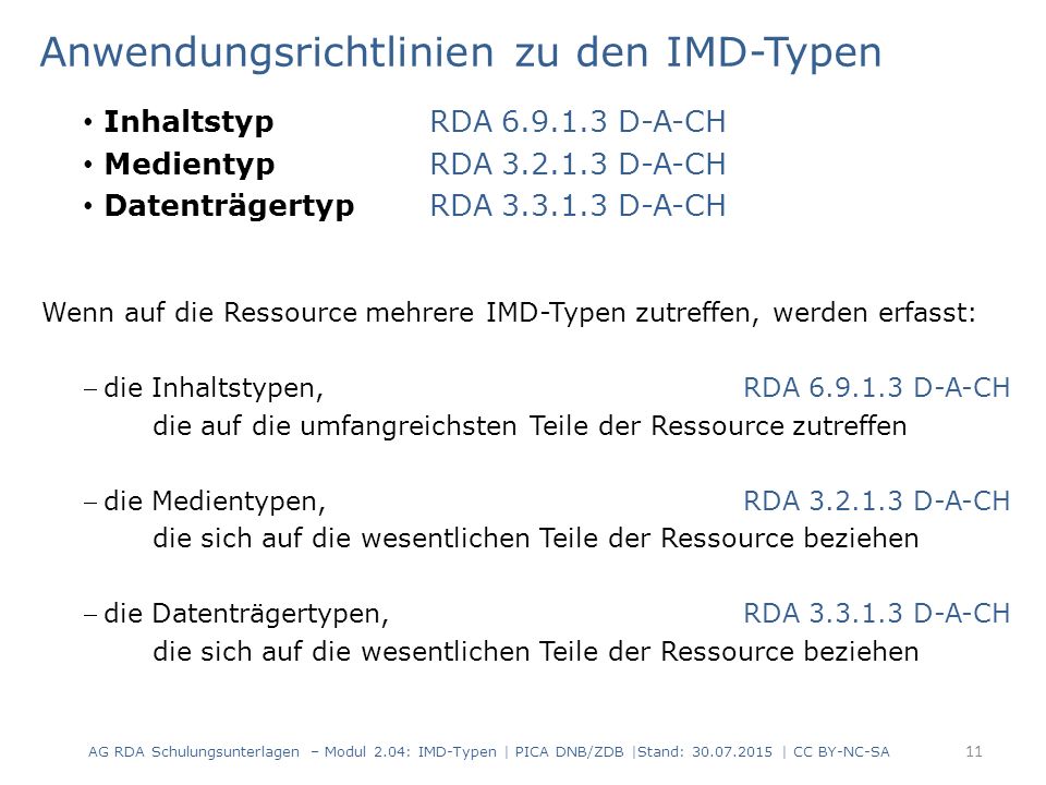 Anwendungsrichtlinien zu den IMD-Typen