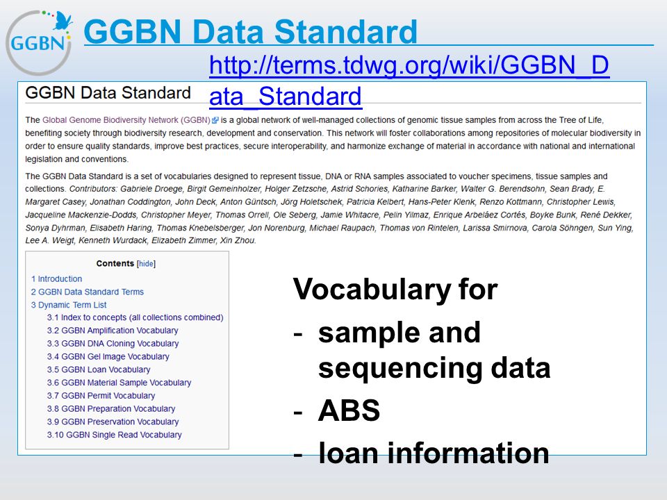 GGBN Data Standard Vocabulary for sample and sequencing data ABS