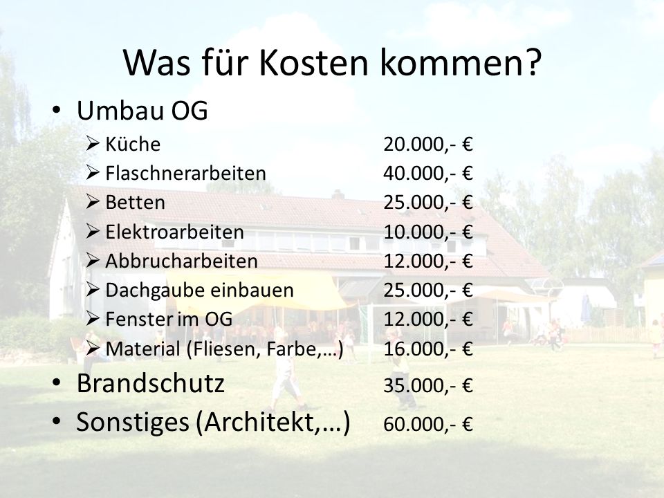 Was für Kosten kommen Umbau OG Brandschutz ,- €