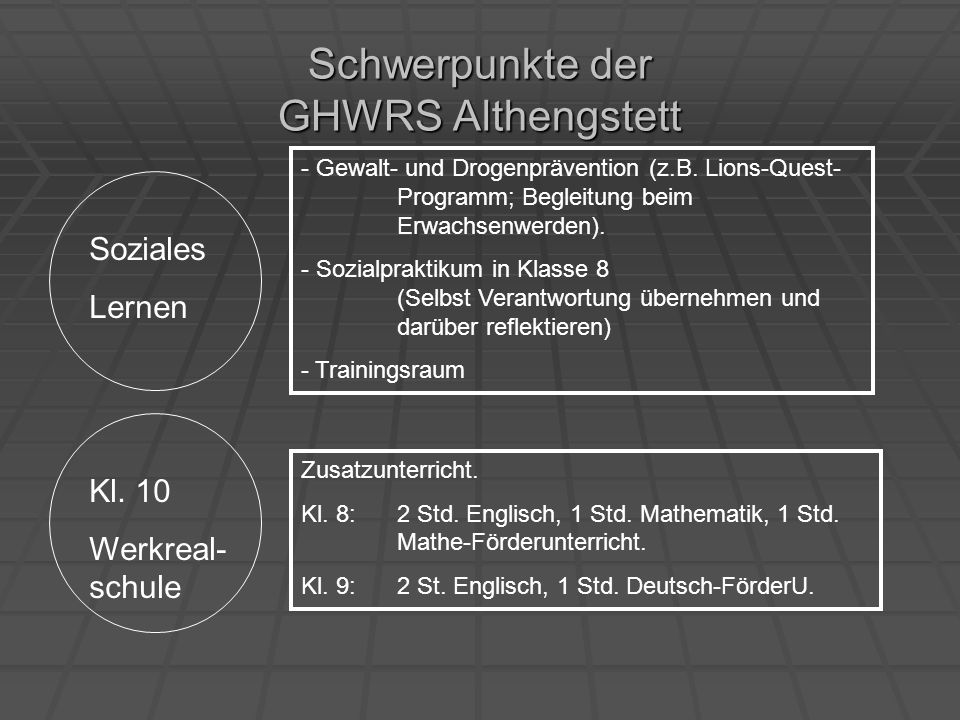 Schwerpunkte der GHWRS Althengstett