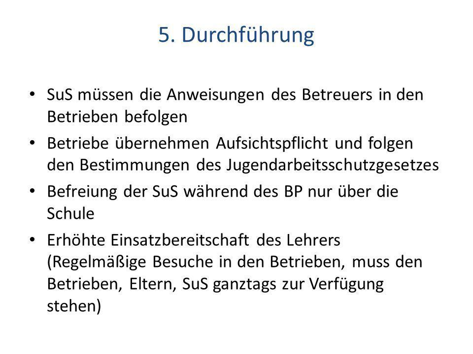 5. Durchführung SuS müssen die Anweisungen des Betreuers in den Betrieben befolgen.
