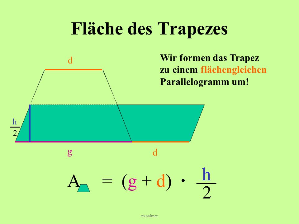 Fläche des Trapezes h A = (g + d) 2
