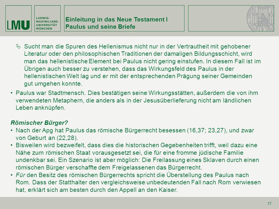 Einleitung in das Neue Testament I Paulus und seine Briefe