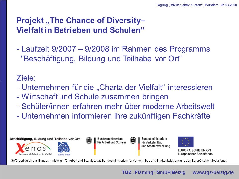 Projekt „The Chance of Diversity– Vielfalt in Betrieben und Schulen