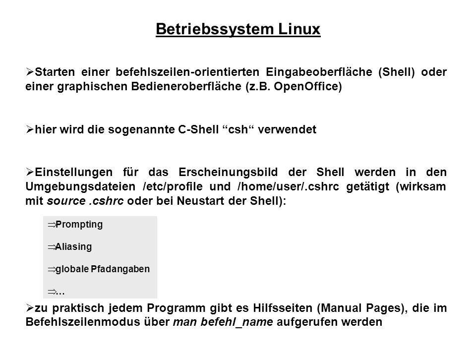 Betriebssystem Linux Starten einer befehlszeilen-orientierten Eingabeoberfläche (Shell) oder einer graphischen Bedieneroberfläche (z.B. OpenOffice)