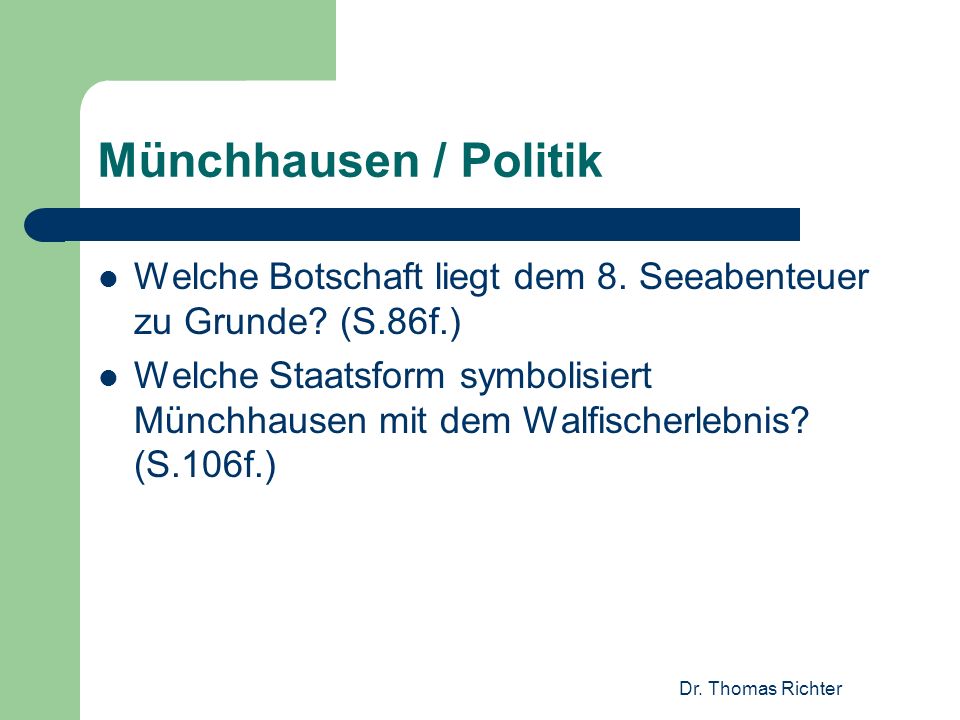 Münchhausen / Politik Welche Botschaft liegt dem 8. Seeabenteuer zu Grunde (S.86f.)
