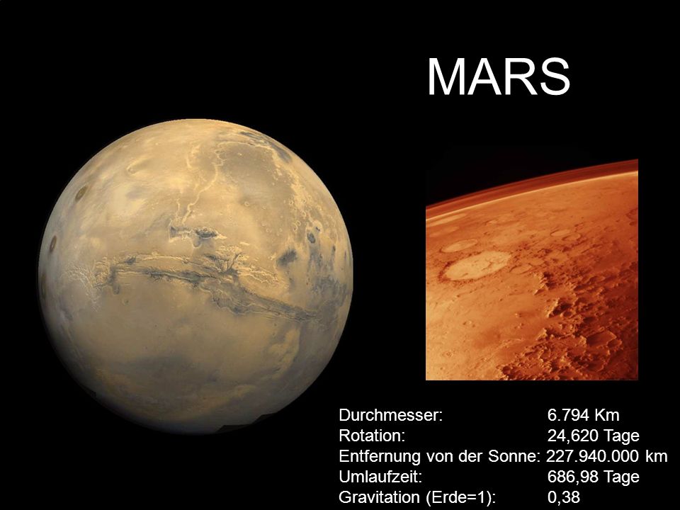 MARS Durchmesser: Km Rotation: 24,620 Tage