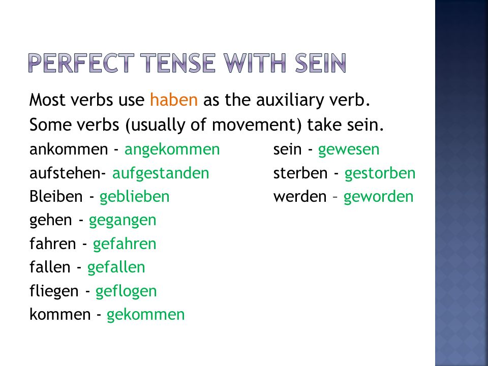 Perfect tense with sein