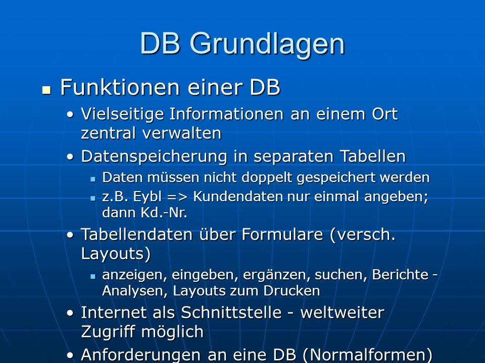 DB Grundlagen Funktionen einer DB