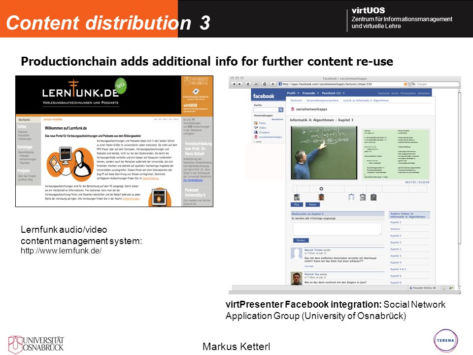 Content distribution 3 Productionchain adds additional info for further content re-use. Lernfunk audio/video.