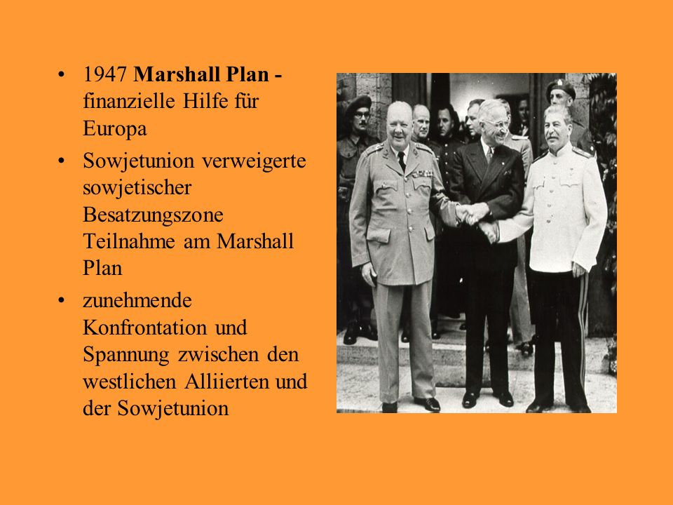 1947 Marshall Plan - finanzielle Hilfe für Europa