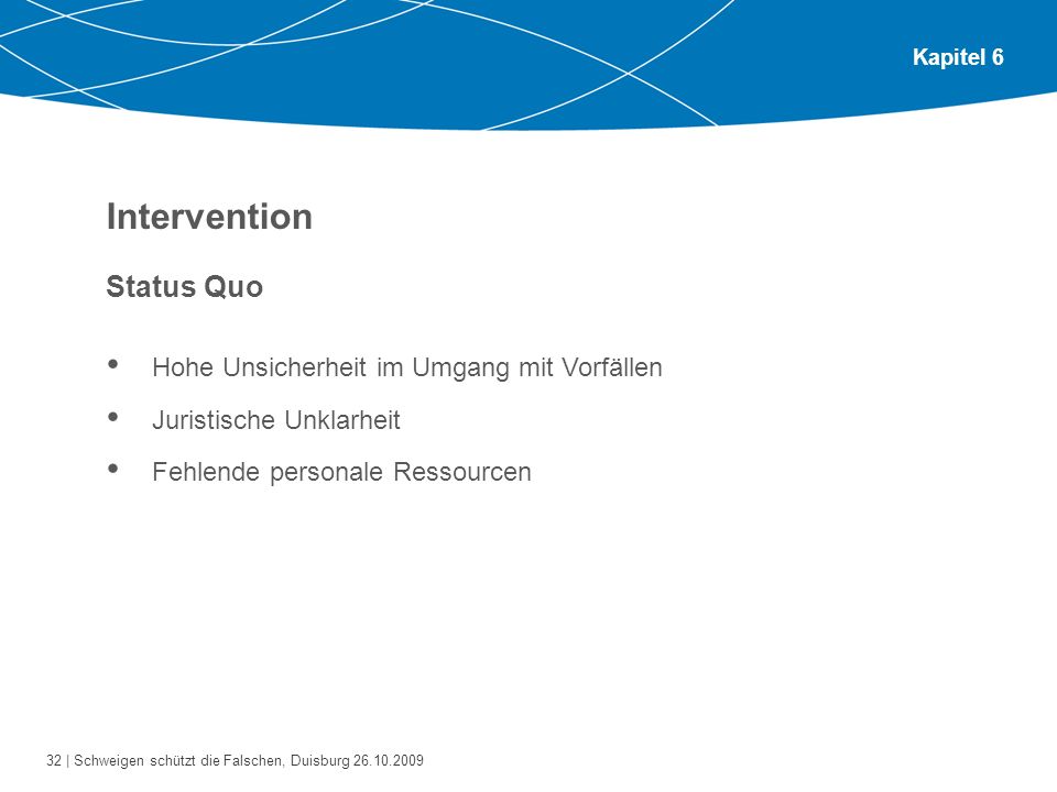 Intervention Status Quo Hohe Unsicherheit im Umgang mit Vorfällen
